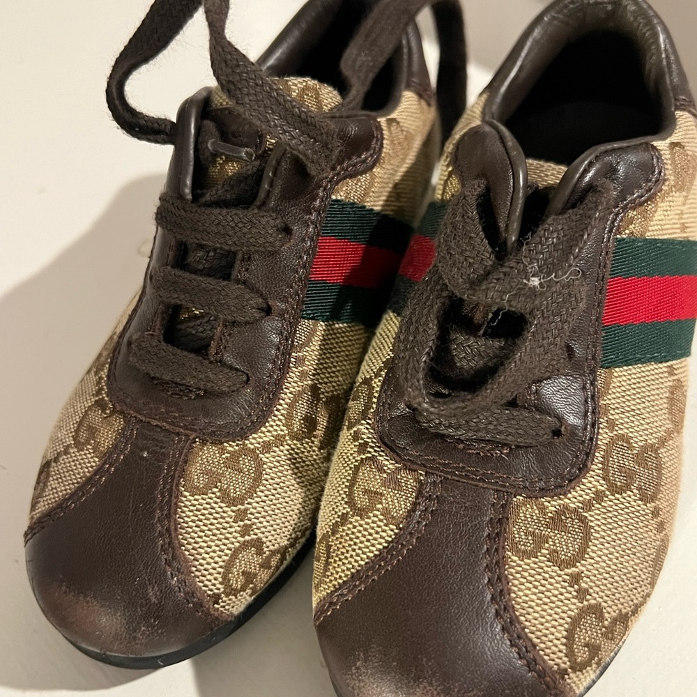 Gucci Kids Tan and Brown Sneakers
